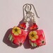 Candy Pink Floral Polymer Clay Pillow Sterling Silver Earrings