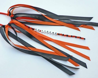 PERSONALIZED Ponytail Holder Hair Tie Bow with Name and Team colors Orange and Black Bears or Tigers YOU CHOOSE