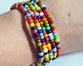 Set of 5 CoLoRFuL RAINBOW seed bead bracelets Child thru Adult Sizes Available