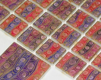 Mosaic Tiles, HP, Hand Painted, Pink and Purple Jewels