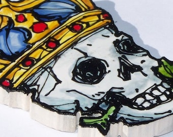 Tattoo-style Tile, Mosaic Tiles, Hand Painted, Crowned Skull, Rose