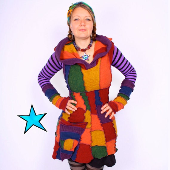 Items similar to Sweater Dress - Recycled Elf Rainbow by Katwise ...
