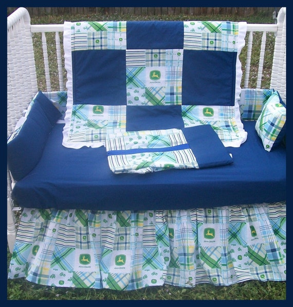 SALE New 7 Piece JOHN DEERE baby Crib Bedding Set with blue