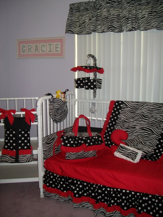 Items similar to New baby Crib Bedding Set in ZEBRA POLKA DOT solid red
