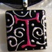 initial Pendant necklace Hand Painted ARt monogram HOT Pink Silver and Black