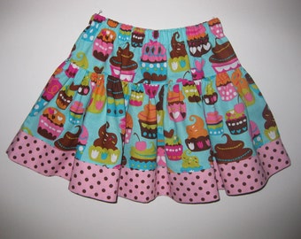 GIRLS SKIRT - Sweet Treats Frosting Cupcake Twirly Skirt - Summer Skirt - size SML
