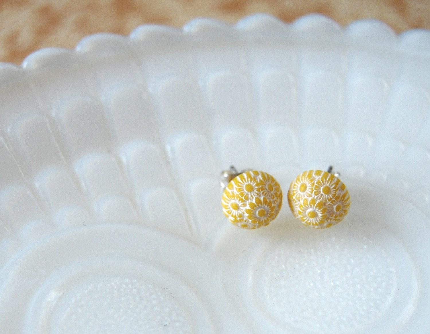 vintage yellow floral cluster post earrings by mossandmirror