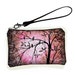 Wallet Wristlet Bridesmaid Purse Bridal Clutch Purse Evening Purse Small Zipper Padded - Pink Cherry Blossom Birds MadArt - InStock