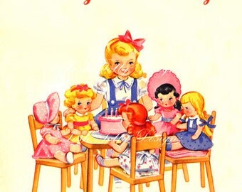 A Little Girls Tea Party Vintage Greetings Card Digital Download Printable Images (91)