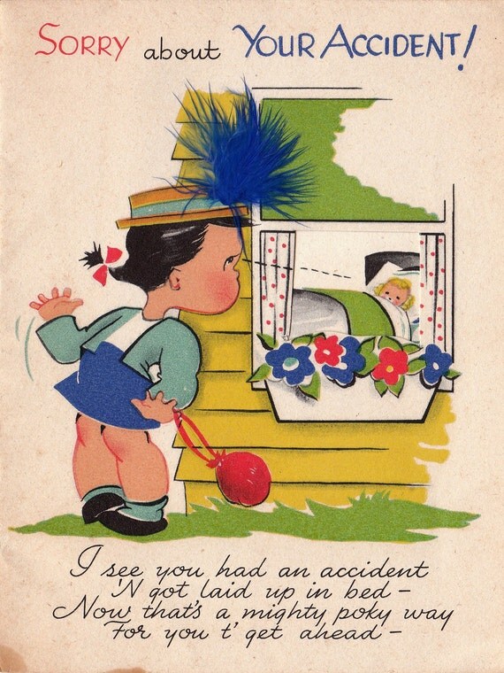 Vintage 1940s Sorry About Your Accident Greetings Card B33