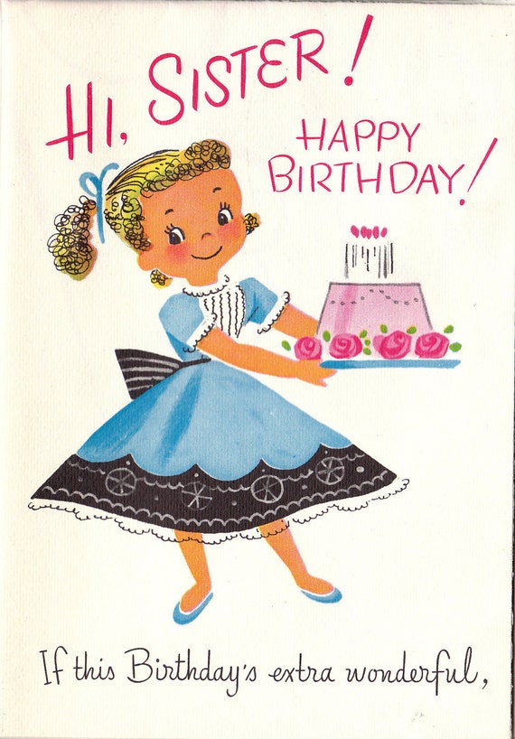 Vintage 1960s Hi Sister Happy Birthday Greetings Card B35
