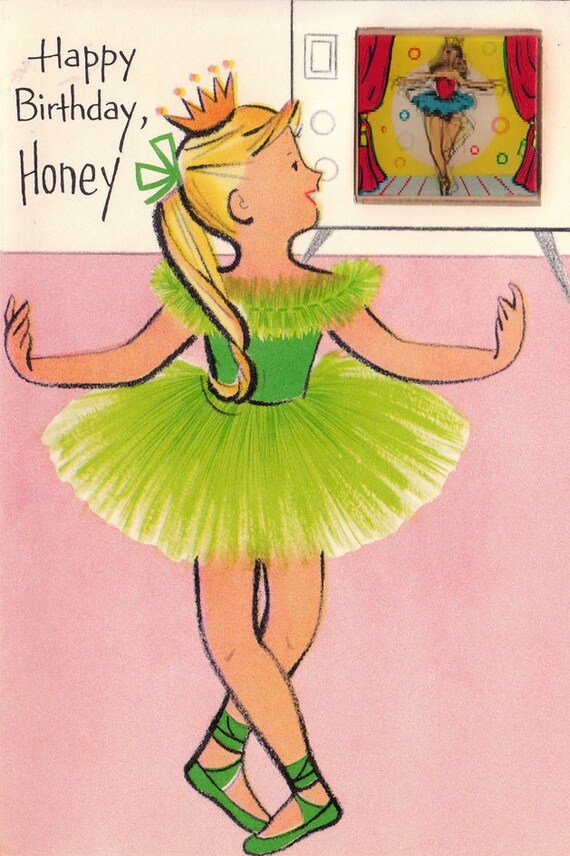 Vintage 1950s Happy Birthday Honey Ballerina by poshtottydesignz