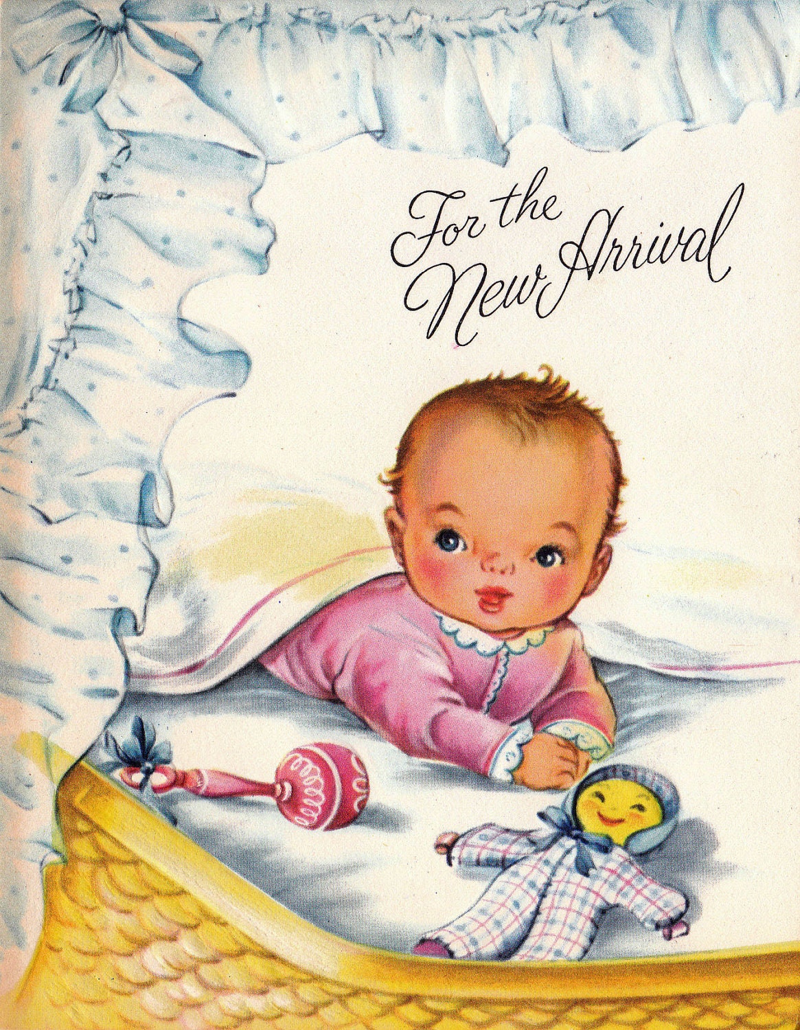 Vintage 1950s For The New Arrival Baby Greetings Card B9a