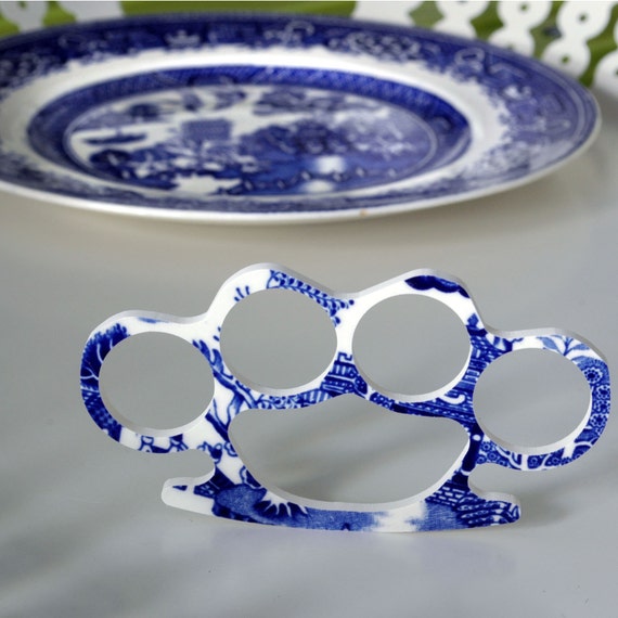China Knuckles - Blue Willow - In Case of Emergency Break China - Recycled China