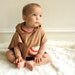Sale Organic Beige Poncho with Hoodie and Oranges appliqués