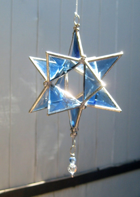 Stained Glass Beveled 3 dimensional Star light blue