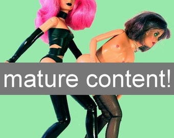 Strap-on Girls - greetings/ valentines card - lesbian, mature, adult, rude, gay dolls with latex and dildo and stockings, sex - image 23/1