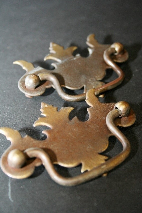 Vintage Aged Antique Brass Chippendale Drawer Pulls