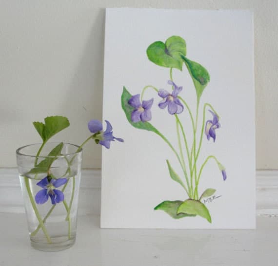 Watercolor Painting Flower Painting Botanical Painting Violets