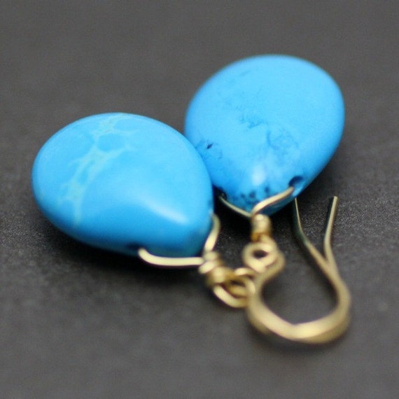 Turquoise Dangle Earrings on Gold Plated Wires