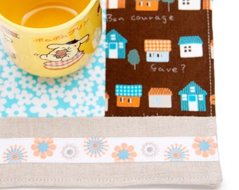 Patchwork Linen Drink Coaster, Kids Snack Mat, Novelty Mug Rug, Drink Mat, Coffee Cozy, Housewarming Gift
