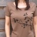 SALE 15% OFF - Organic Cotton T-shirt with Songbird - Women's Scoop Neck in Brown