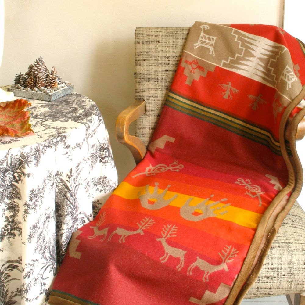 Pendleton Wool Blanket Native American Petroglyph Design in