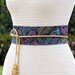 REVERSIBLE Leather Obi Wrap Sash Belt - Peacock Feather fabric - custom color leather - cinch wrap belt - XS S M L XL Petite & Plus Size