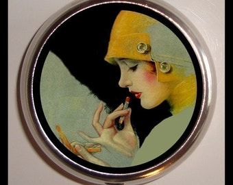 Flapper Lipstick Pill Case Pillbox Box Holder Classic Sexy Pinup Art Deco Pin Up Glam Cosmetic Roaring 20's Jazz Age birth control case
