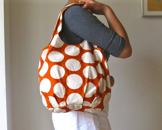 Big dots on orange tote bag