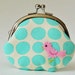 Pink bird on aqua dots coin purse