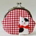 Coin purse black white kitty on red gingham