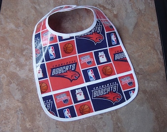 WATERPROOF WIPEABLE Baby to Toddler Charlotte Bobcats Plastic Coated Bib