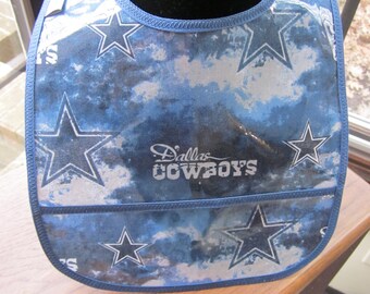 WATERPROOF WIPEABLE Baby Bib Dallas Cowboys Wipeable Plastic Coated Bib