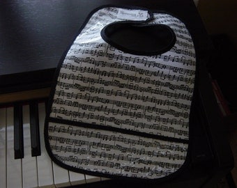 WATERPROOF WIPEABLE Baby Bib Baby Mozart Sheet Music Wipeable Plastic Coated Bib