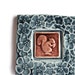 Apple Blossoms with Squirrel and Acorns - decorative tile for hearth and home - blue and maroon