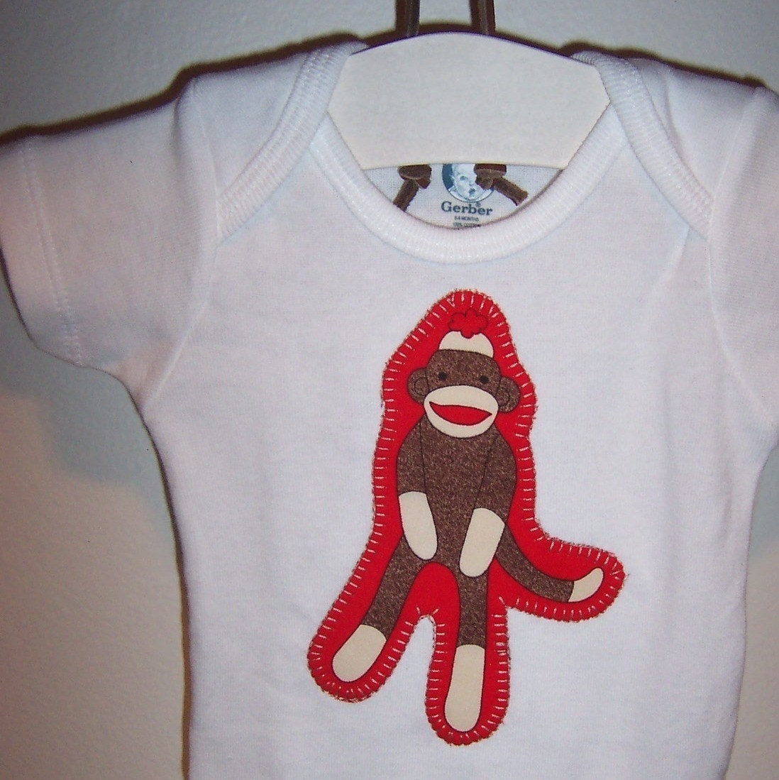 Sock Monkey red Baby Onesie by ChuLiBuLiJuLie on Etsy