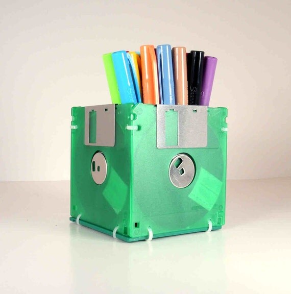 Floppy Disk Pen and Pencil Holder Translucent Green