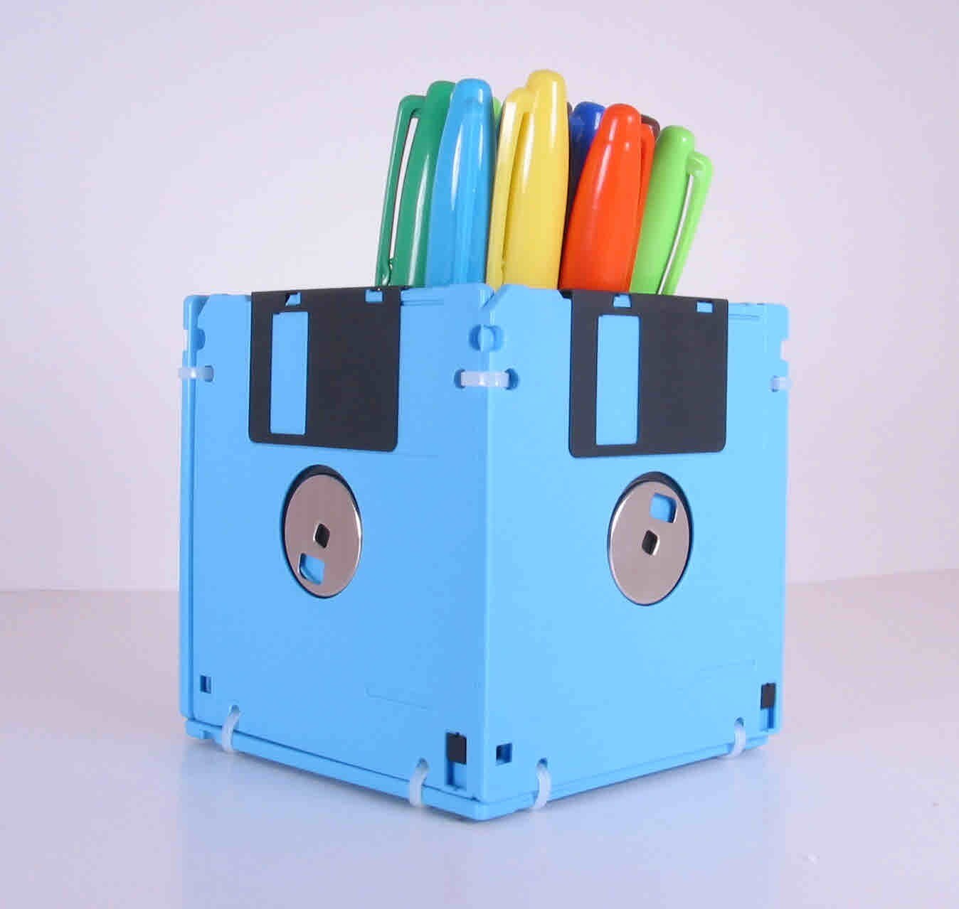 Floppy Disk Pen and Pencil Holder SKY BLUE by GeekGear on Etsy