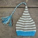 ReADY to SHiP Baby Photo Prop Newborn Boy Girl ELF TaSSeL BeANiE Unigender KNiT Turquoise w Ivory Taupe Pixie Fairy Sprite Cap