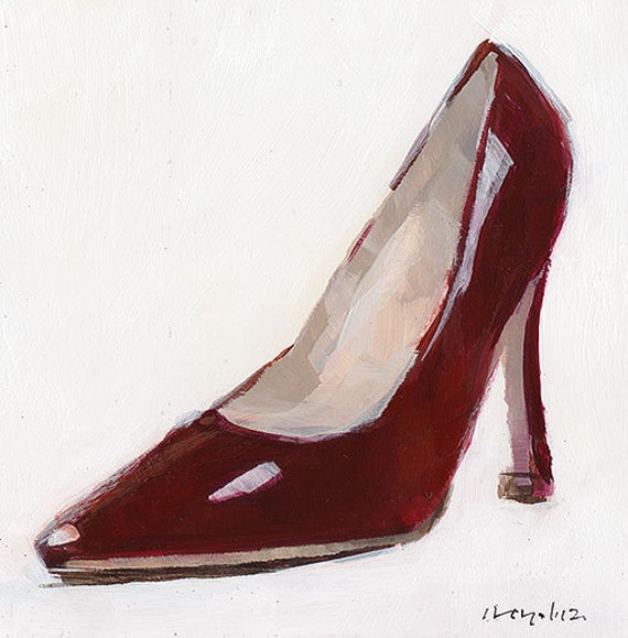 Original Painting Red Shoe High Heel Still Life 5x5 Acrylic