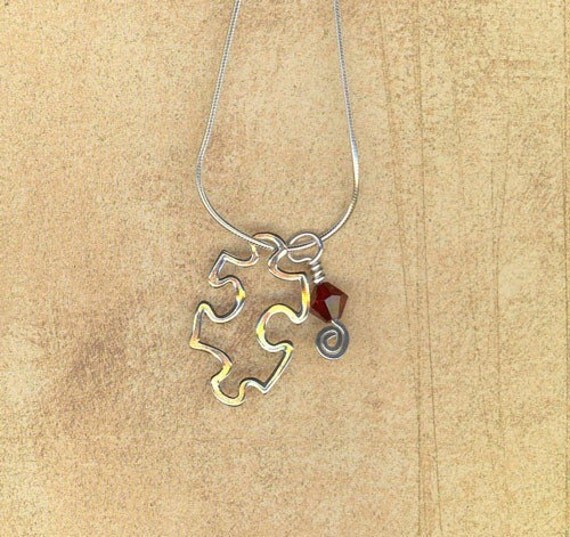 Sterling Silver Jigsaw Puzzle Piece Link Pendant and Swarovski