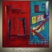 Abstract ORIGINAL Expressive Painting Turquoise RED DOOR Figurative Modern Art on Canvas 28x28 by BenWill
