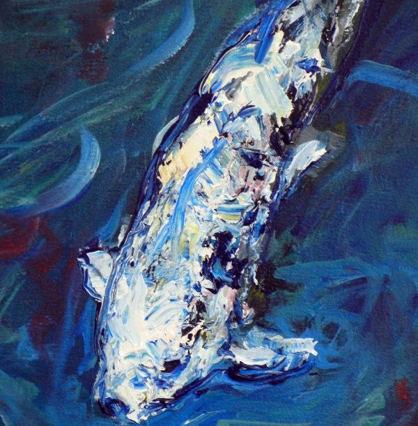 KOI FISH Painting Large ORIGINAL Impressionist Art Blue