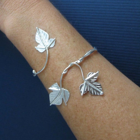 Ivy Leaf Wrap Bracelet Cuff Woodland Leaves Bracelet by Camias