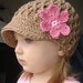 2-4T Flowered Visor Beanie - army tan, pastel pink, rose