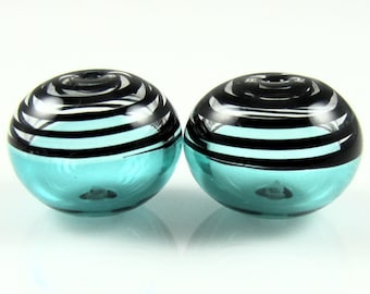 Teal Black Glass Swirls Lampwork Bead Pairs