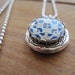 Portuguese Jewelry, Azulejos tile locket, folk art ceramic tile design cabochon necklace, Mediterranean keepsake