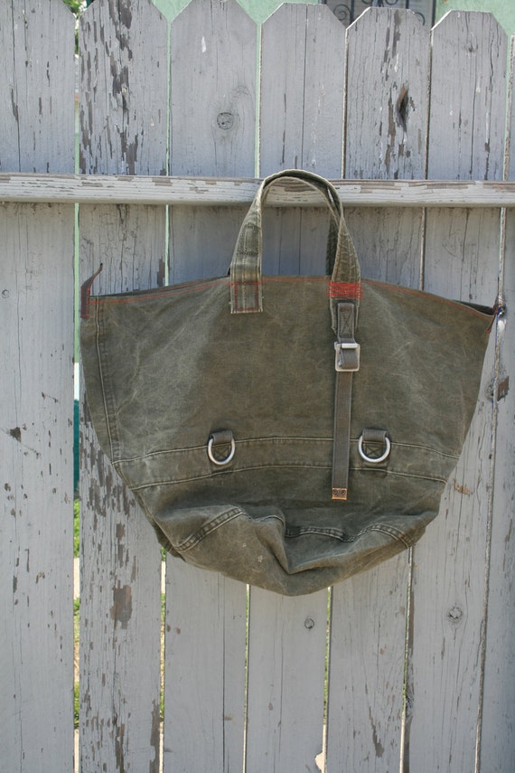 Upcycled Vintage German Military Duffle Bag Tote XXL Cotton