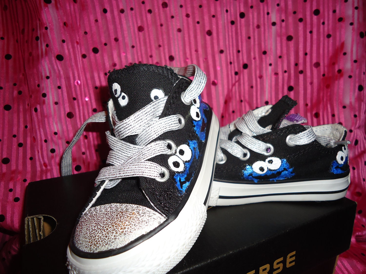 Cookie Monster Hand Painted Converse Toddler Shoes size 6